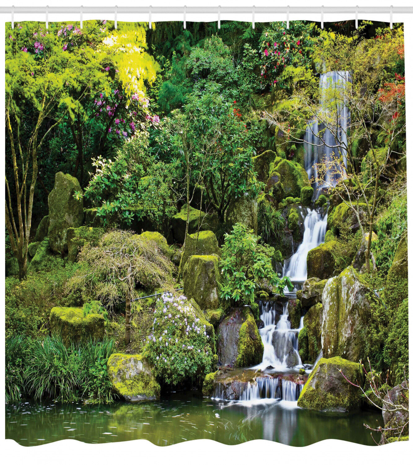 Asian Foliage Rock Garden Print Shower Curtain - Elegant And Decorative Fabric Curtain For Your Bathroom