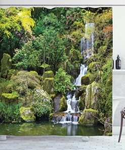 Asian Foliage Rock Garden Print Shower Curtain - Elegant And Decorative Fabric Curtain For Your Bathroom