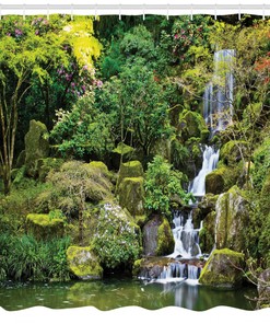 Asian Foliage Rock Garden Print Shower Curtain - Elegant And Decorative Fabric Curtain For Your Bathroom