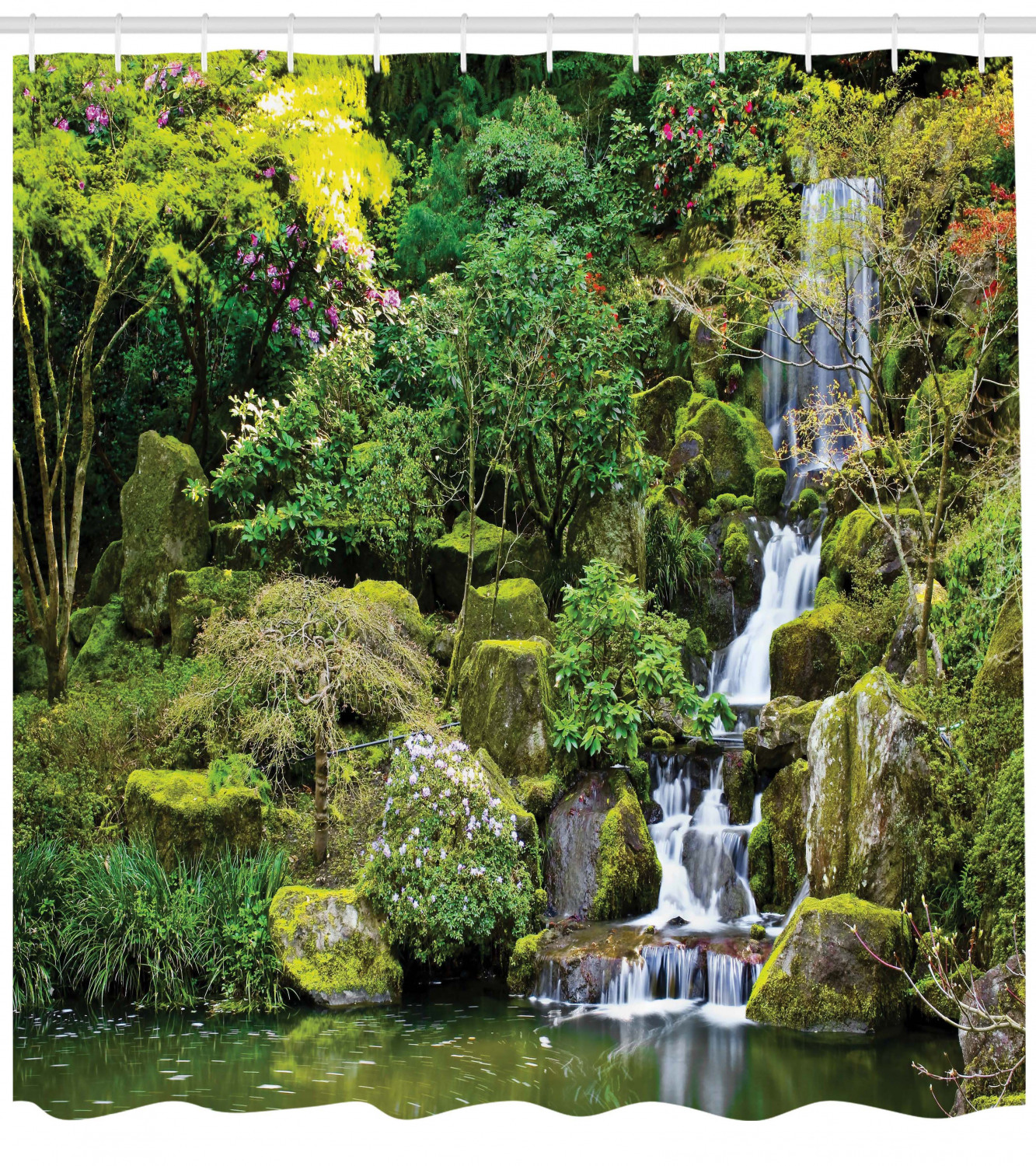 Asian Foliage Rock Garden Print Shower Curtain - Elegant And Decorative Fabric Curtain For Your Bathroom
