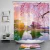 Asian Garden Sakura Blossoms Lakeside Fabric Shower Curtain