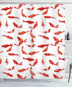 Asian Koi Shoal Marine Print Fish Printed Shower Curtain For An Underwater Adventure-Themed Bathroom
