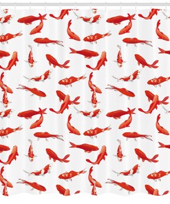 Asian Koi Shoal Marine Print Fish Printed Shower Curtain For An Underwater Adventure-Themed Bathroom