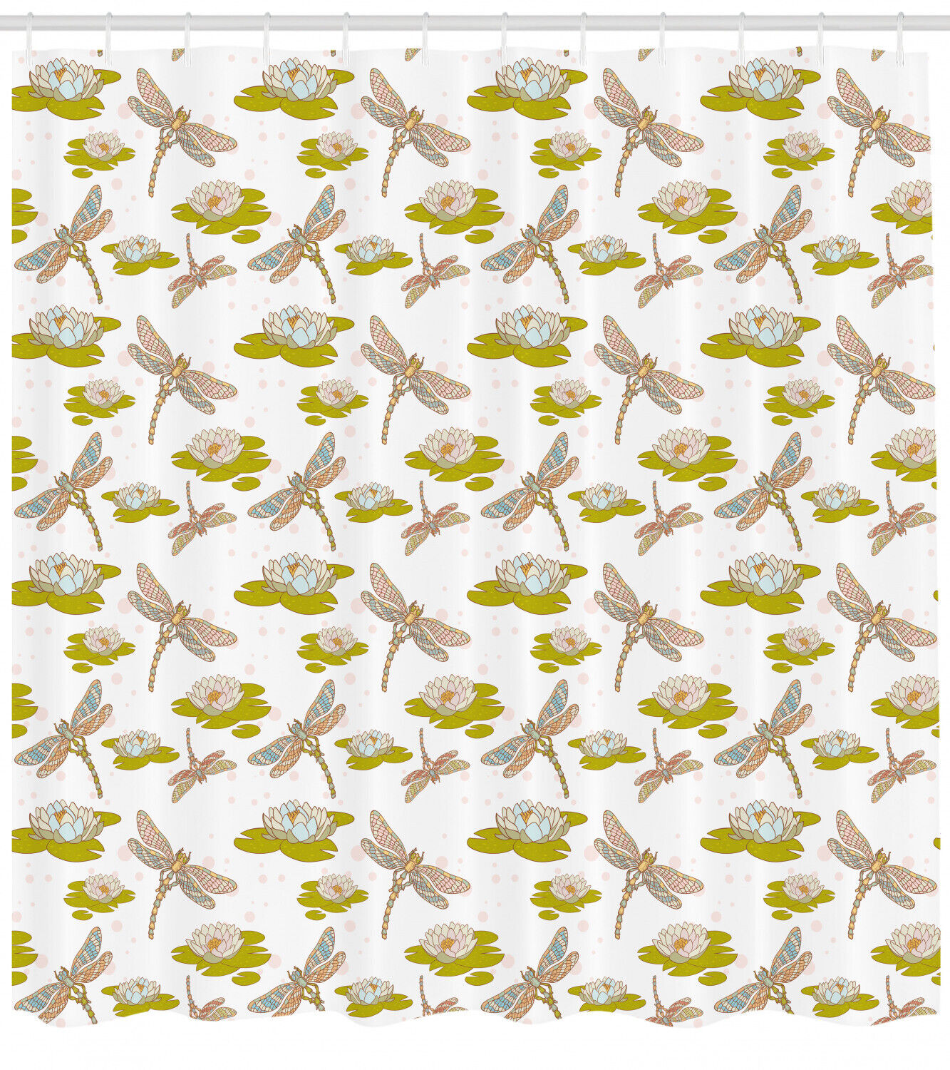 Asian Lotus Flower Print Dragonfly Shower Curtain For Bathroom - Image 2