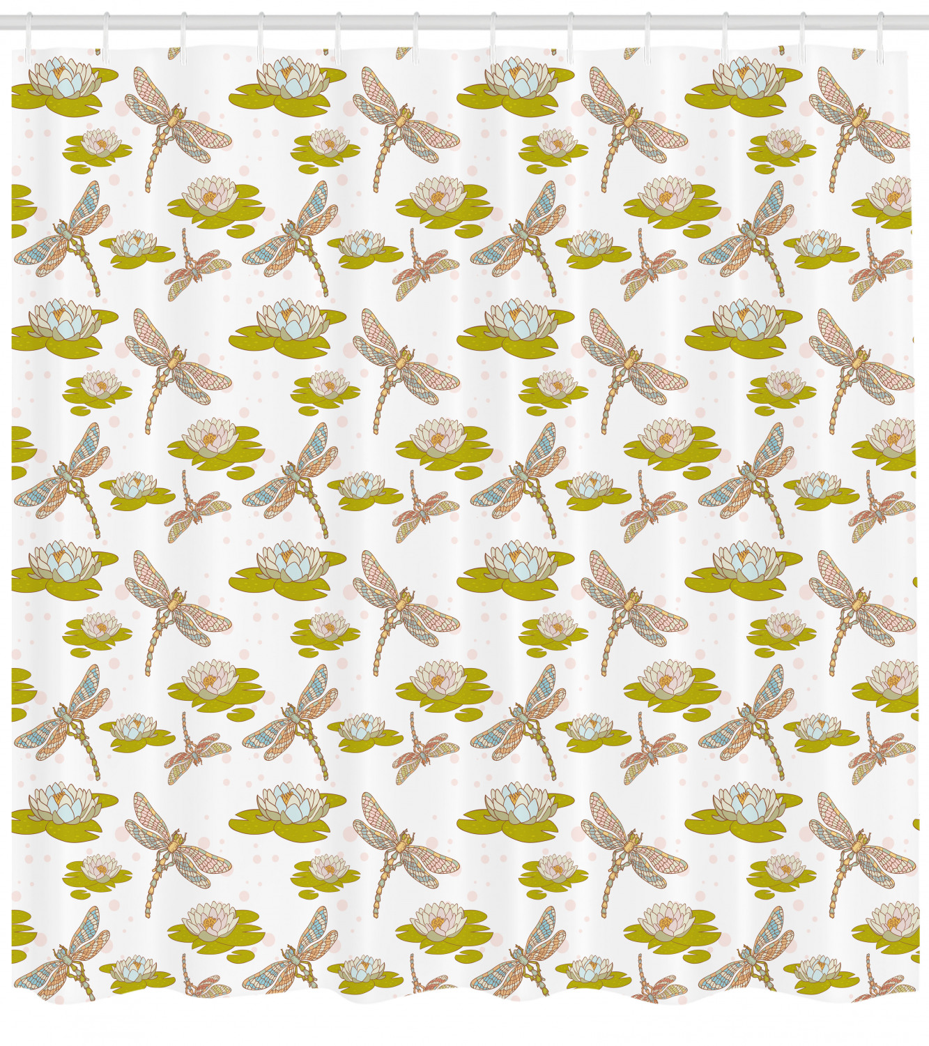 Asian Lotus Flower Print Dragonfly Shower Curtain For Bathroom - Image 4