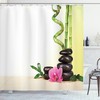 Asian Meditative Zen Theme Print Shower Curtain Featuring Bamboo Sprouts And Rocks