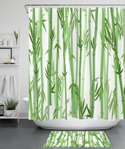Asian Natural Plant Leaves Green Bamboo Shower Curtain For Bathroom Accessories