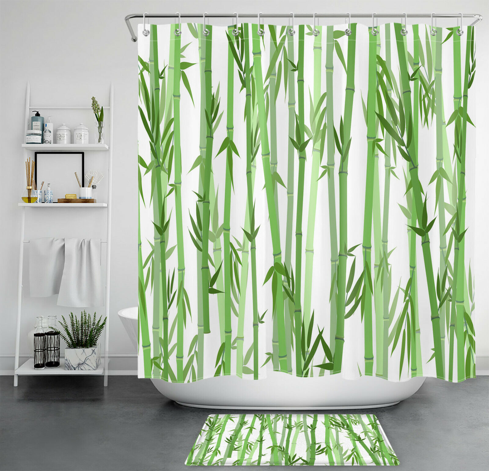 Asian Natural Plant Leaves Green Bamboo Shower Curtain For Bathroom Accessories