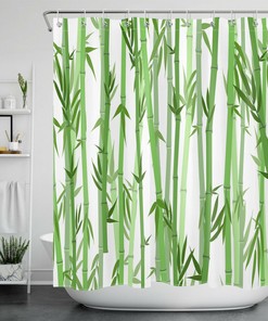 Asian Natural Plant Leaves Green Bamboo Shower Curtain For Bathroom Accessories