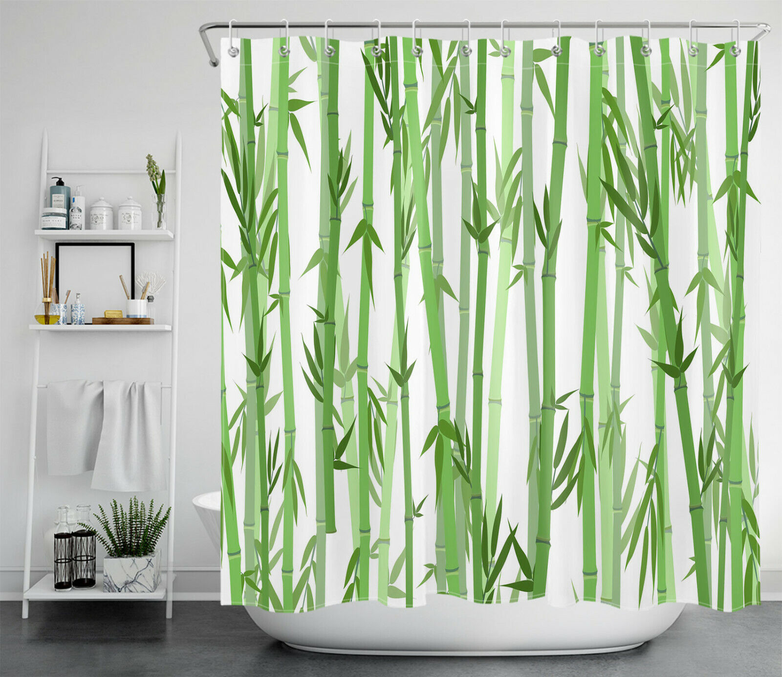 Asian Natural Plant Leaves Green Bamboo Shower Curtain For Bathroom Accessories