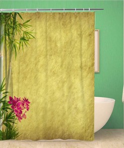 Asian Orchids and Bamboo Leaves on Purple Shower Curtain