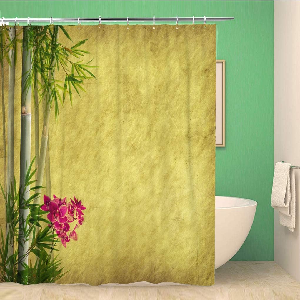 Asian Orchids and Bamboo Leaves on Purple Shower Curtain