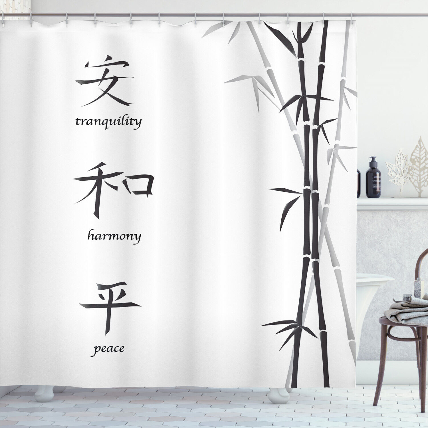 Asian Peace Bamboo Print Shower Curtain For Bathroom