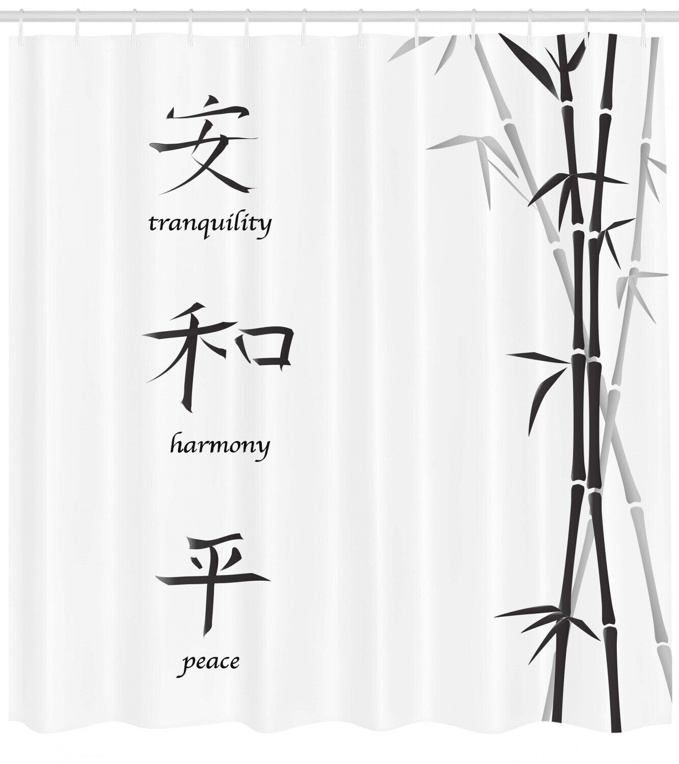Asian Peace Bamboo Print Shower Curtain For Bathroom - Image 2