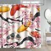 Asian Style Bathing Shower Curtain With Japanese Koi Fish And Cherry Blossoms For Bathroom Decor