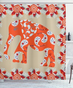 Asian Style Elephant Print Shower Curtain For Exotic Bathroom Decor