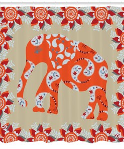 Asian Style Elephant Print Shower Curtain For Exotic Bathroom Decor