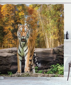 Asian Tiger In Forest Print Animal Shower Curtain For Bathroom Decor