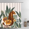 Asian Tropical Jungle Leopard Shower Curtain, Wild Animal Hunting Artwork For Nature Lovers' Bathroom 