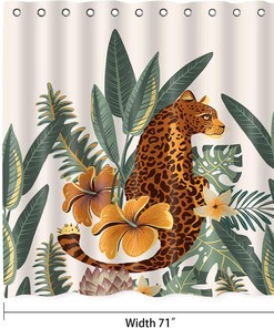 Asian Tropical Jungle Leopard Shower Curtain, Wild Animal Hunting Artwork For Nature Lovers' Bathroom