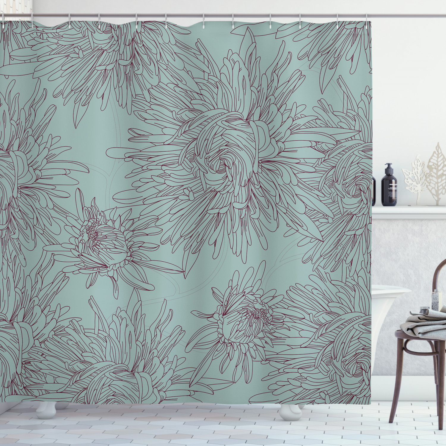 Aster Flower Art Print Floral Shower Curtain For Aesthetic Bathroom - Image 3