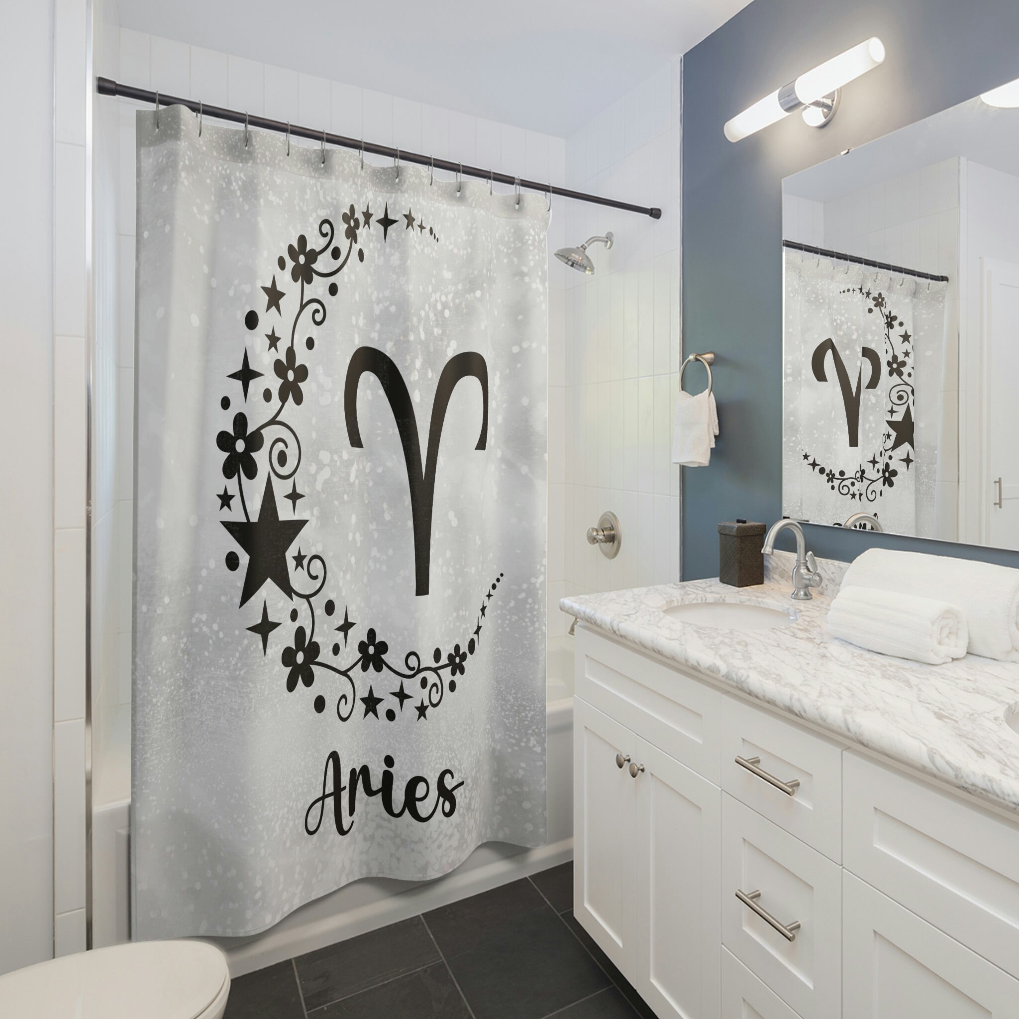Astrology Lover Shower Curtain With Aries Zodiac Sign Design - Image 2