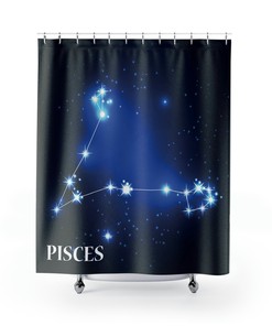 Astrology Lover's Birthday Shower Curtain with Zodiac Pisces Sign Print