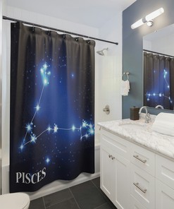 Astrology Lover's Birthday Shower Curtain with Zodiac Pisces Sign Print