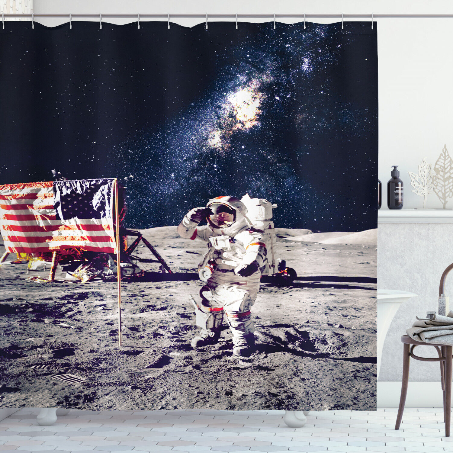 Astronaut Space Print Shower Curtain For Stellar Bathroom Decor