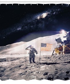 Astronaut on Moon Mission Space Shower Curtain, Unique Print for Bathroom Decor