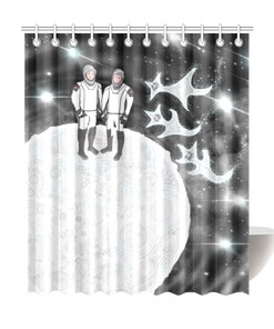 Astronauts Crew Dragon Moon Landing Shower Curtain - Aliens Arrived for Bathroom Decor