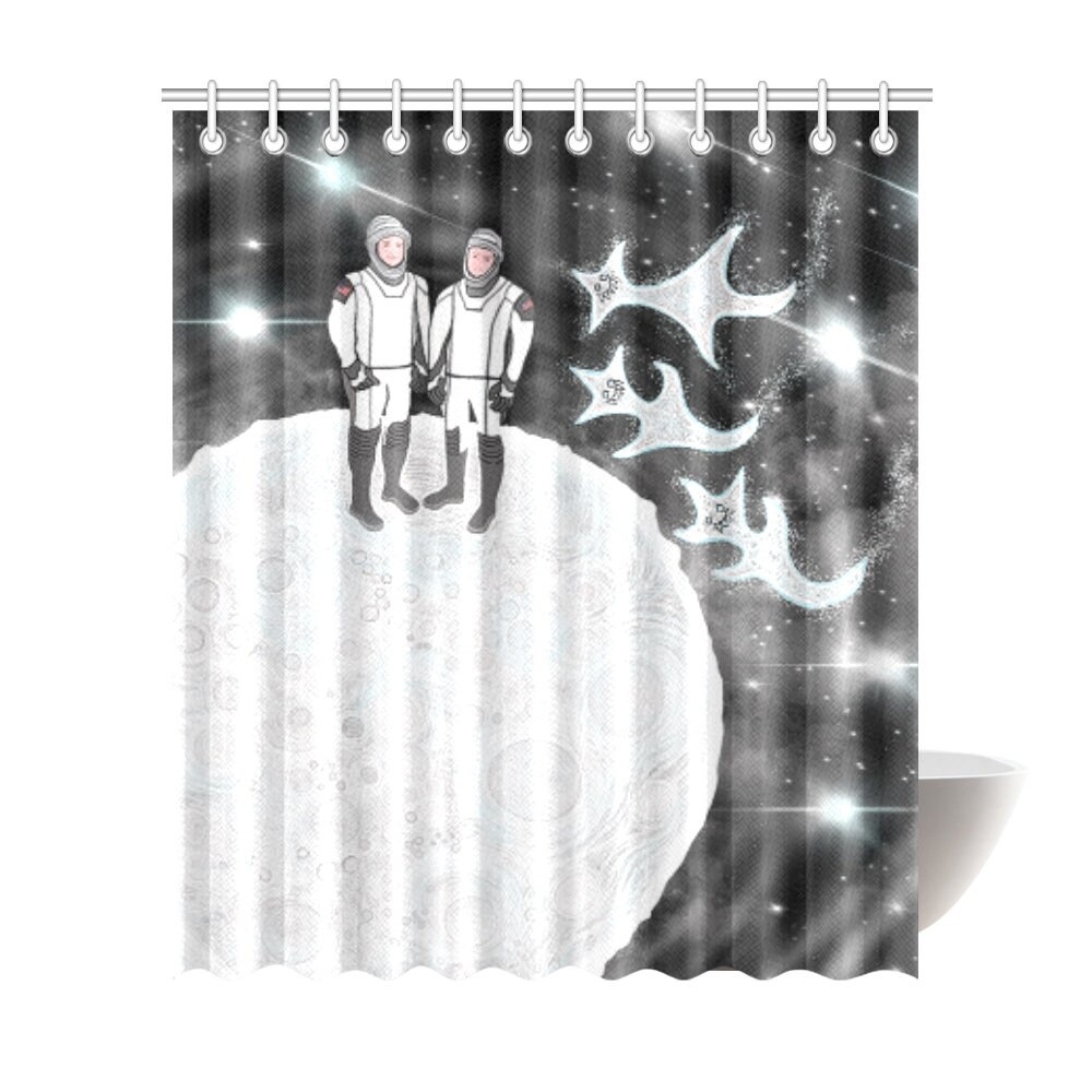 Astronauts Crew Dragon Moon Landing Shower Curtain - Aliens Arrived for Bathroom Decor