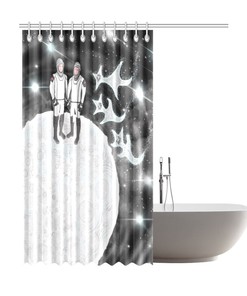 Astronauts Crew Dragon Moon Landing Shower Curtain - Aliens Arrived for Bathroom Decor
