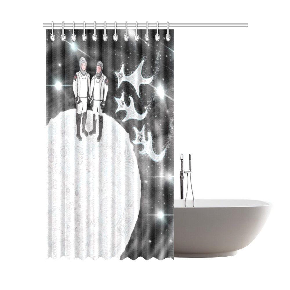 Astronauts Crew Dragon Moon Landing Shower Curtain - Aliens Arrived for Bathroom Decor