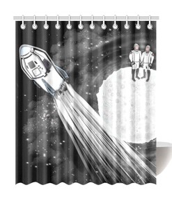 Astronauts Crew Dragon Moon Landing Shower Curtain - By Maru for Bathroom Decor