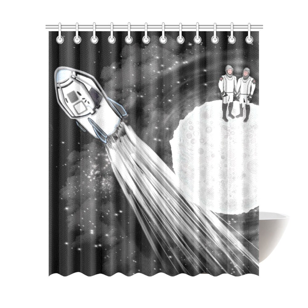 Astronauts Crew Dragon Moon Landing Shower Curtain - By Maru for Bathroom Decor