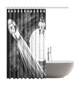 Astronauts Crew Dragon Moon Landing Shower Curtain - By Maru for Bathroom Decor