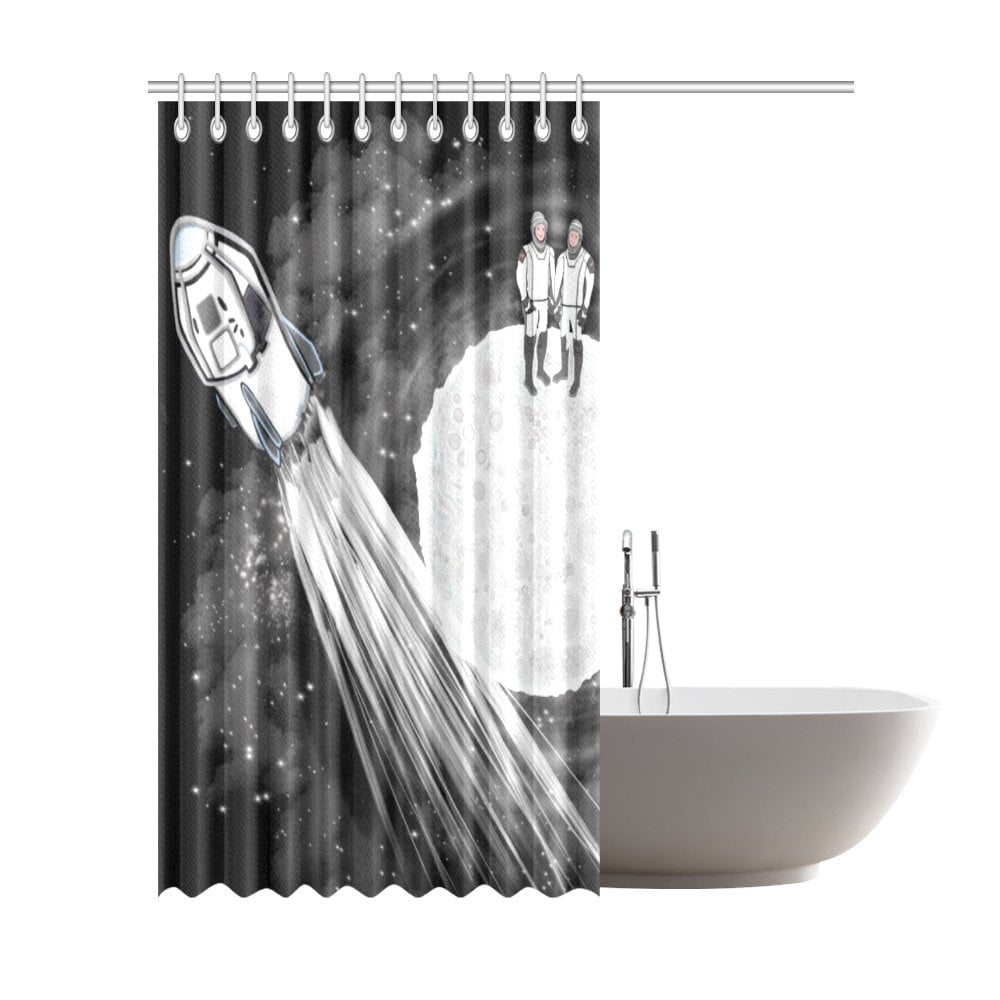 Astronauts Crew Dragon Moon Landing Shower Curtain - By Maru for Bathroom Decor
