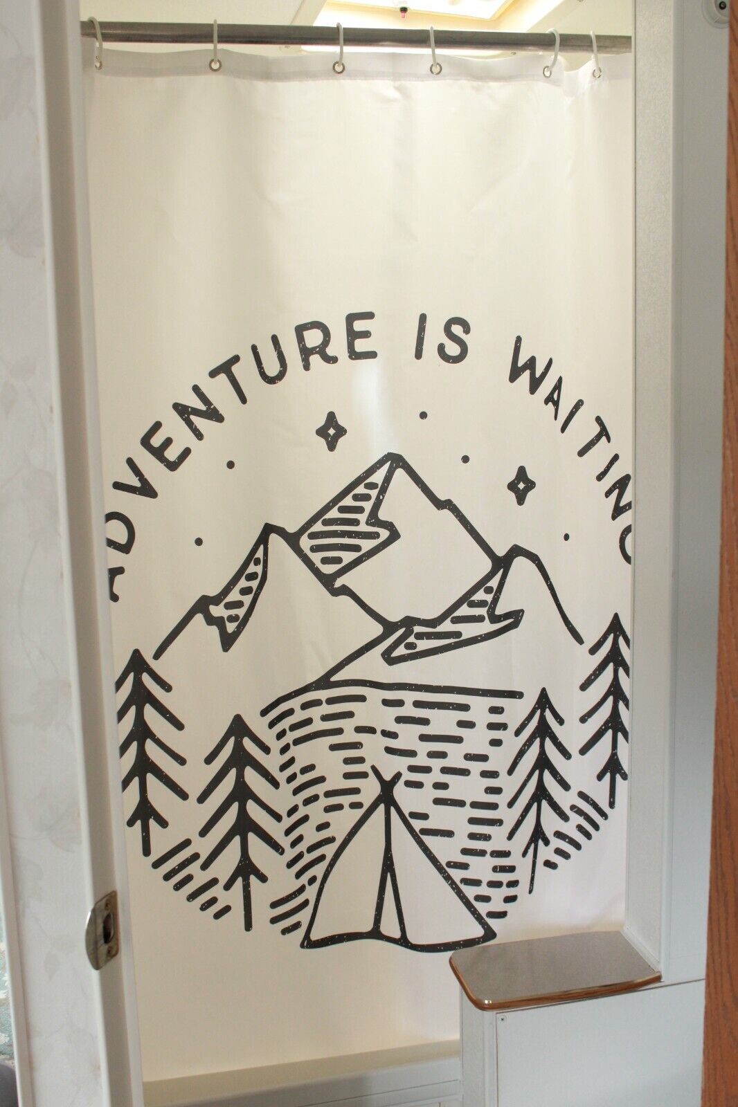 At Home Camper Trailer Camping Bathroom Gear Fabric Shower Curtain