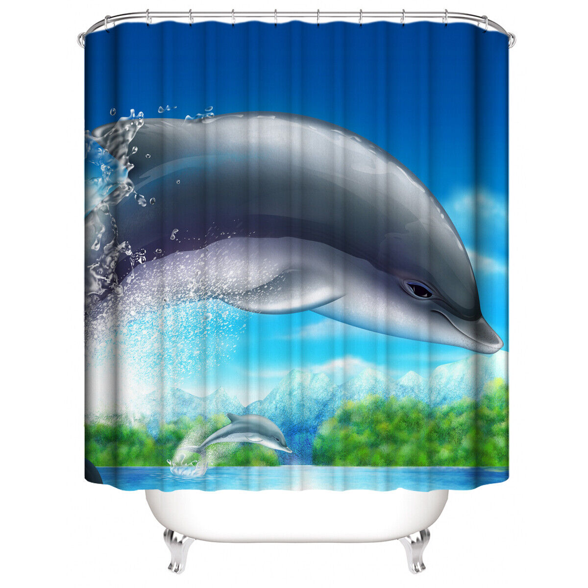 At Home Dolphin Shower Curtain - Image 2