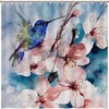 At Home Shower Curtain with Colorful Hummingbird and Flowers Design