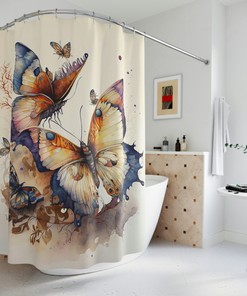 At Home Shower Curtains - Aqua Butterfly Bathroom Curtain