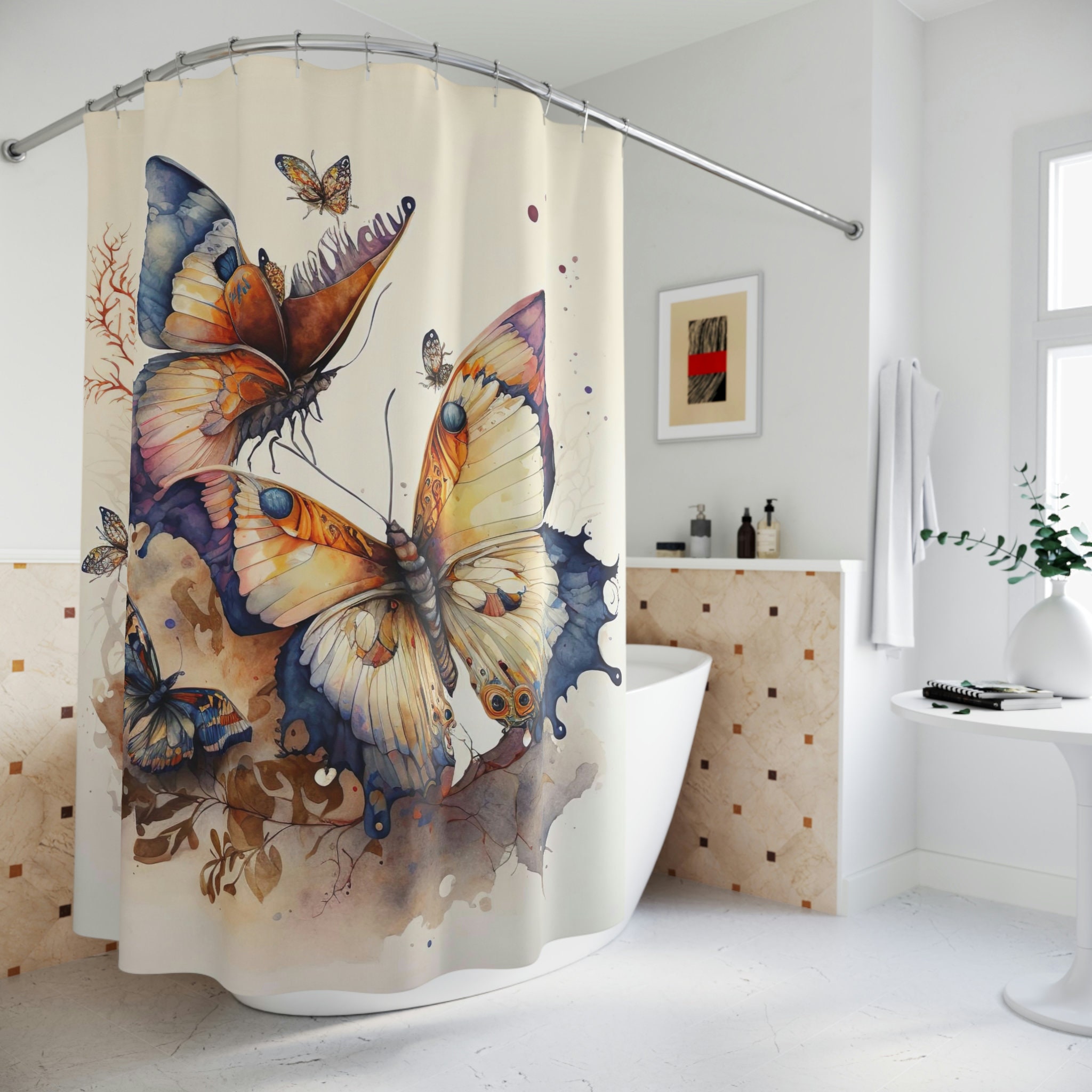 At Home Shower Curtains - Aqua Butterfly Bathroom Curtain