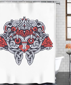 At Home Shower Curtains - Norse Decor Vikings Odin Rune Shower Curtain Liner, Unique 3D Print for Bathroom