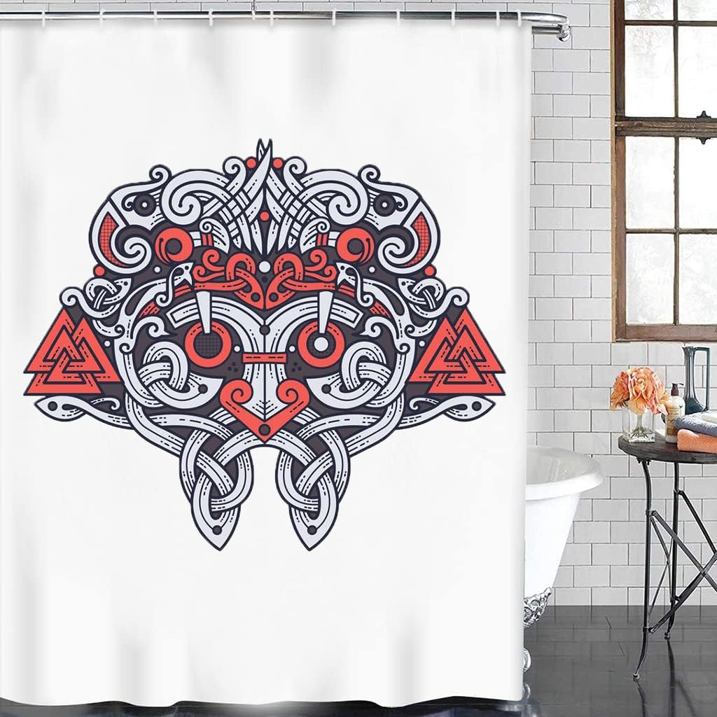 At Home Shower Curtains - Norse Decor Vikings Odin Rune Shower Curtain Liner, Unique 3D Print for Bathroom