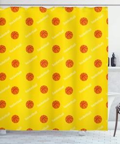 Athletics League Theme Basketball Shower Curtain In Yellow, Orange, And White