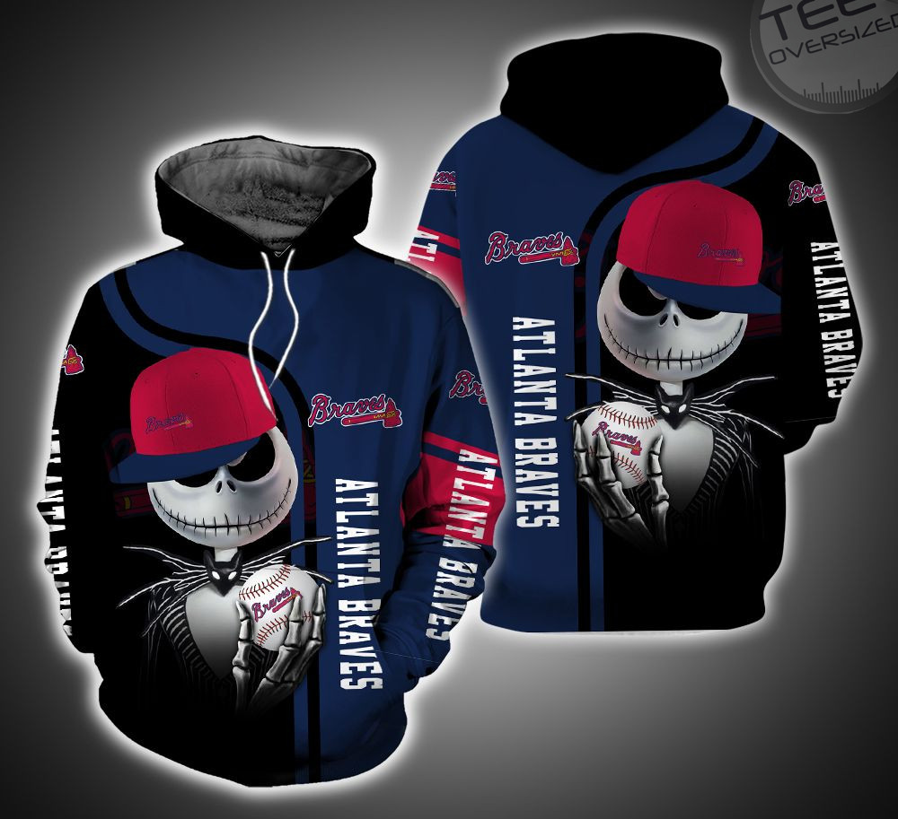 Atlanta Braves Jack Skellington And Zero 3D Hoodie - Perfect For Halloween