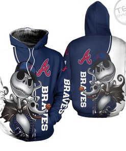 Atlanta Braves Jack Skellington And Zero 3D Hoodie - Perfect For Halloween And Beyond