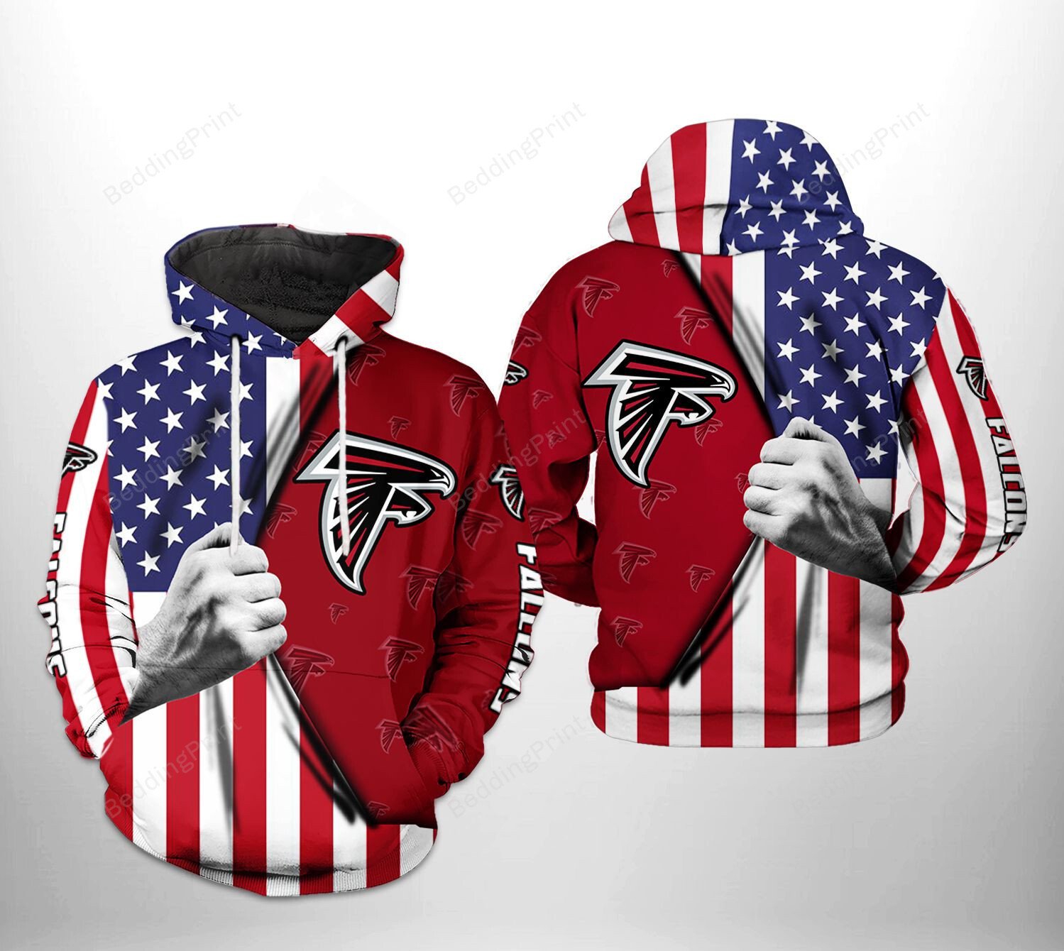 Atlanta Falcons 3D Hoodie With All Over Print Design And Nfl Logo
