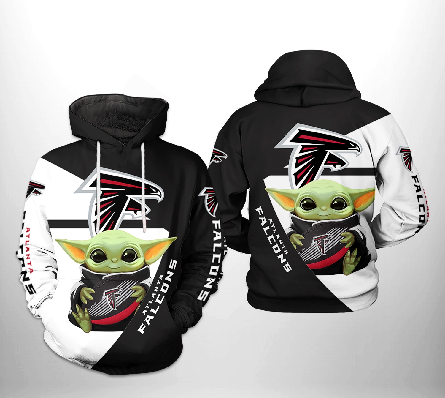 Atlanta Falcons Baby Yoda 3D All Over Print Hoodie Zip Up Option As Best Gift For Fans